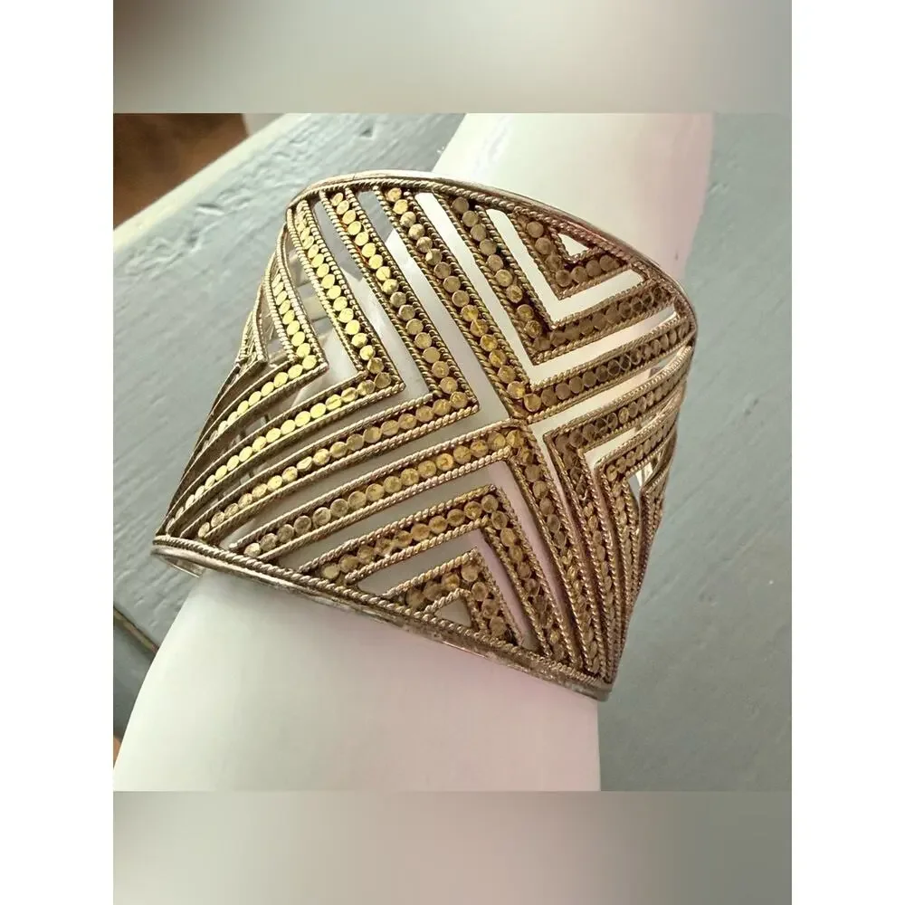 Anna Beck 925 Sterling Silver 18K Gold Plated Wide Cuff Bracelet